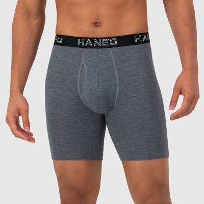 Hanes Premium Men's 3pk Long Leg Boxer Briefs Total Support Pouch - Black/Gray M: Tagless, Moisture Wicking, 4-Way Stretch