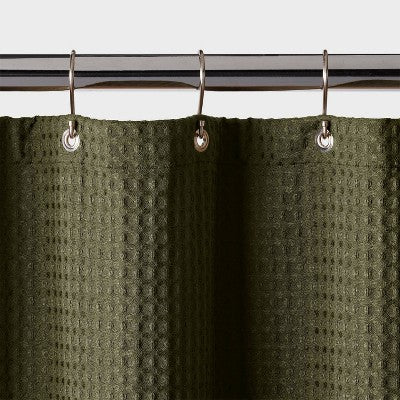72"x72" Waffle Weave Shower Curtain Dark Olive Green - Threshold