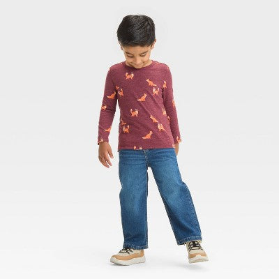 Toddler Boys' Long Sleeve Fox T-Shirt - Cat & Jack Maroon 3T