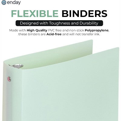 3 Ring Binder 1 inch (4 Pack) Pastel Flexible Binders Round Ring with Pocket, Holds 175 Sheets, for School Supplies in Blue, Purple, Pink and Green