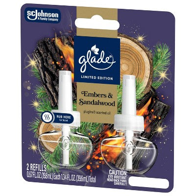Glade Air Freshener Plug Ins Fall Scented Oil Diffuser Refills - Embers & Sandalwood - 1.34 fl oz/2pk
