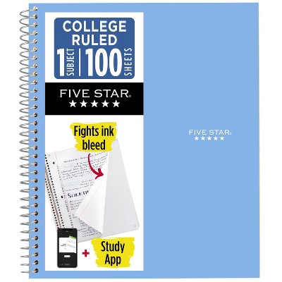Five Star 8.5"x11" 1 Subject College Ruled Notebook Sky Blue 100 Pages