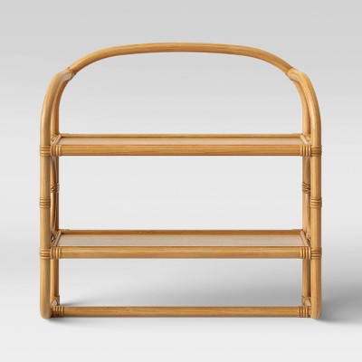 Rattan Wall Bath Shelf Honey Tan - Threshold: Lacquered Finish, Nickel Hardware, 2 Fixed Shelves (LOCAL PICKUP ONLY)