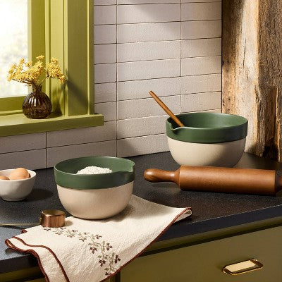Set of 2 Ceramic Mixing Bowls Green- Hearth & Hand with Magnolia