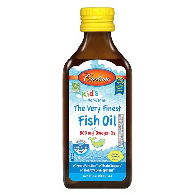 Carlson - Kid's The Very Finest Fish Oil, 800 mg Omega-3s, Norwegian, Wild Caught, Sustainably Sourced, Lemon, 200 mL (6.7 fl oz)