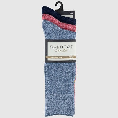 Signature Gold by GOLDTOE Men's Ultra Soft Ribbed Crew Socks 3pk - Blue/Red/Navy Blue 6-12.5