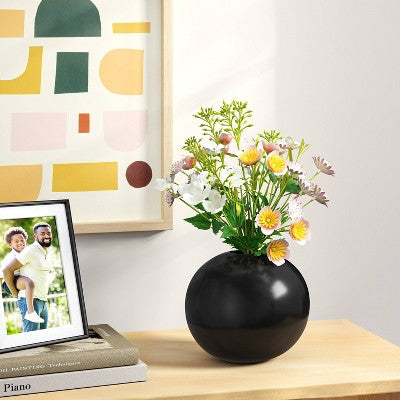 Ceramic Round Decorative Vase Black - Room Essentials