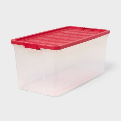 50gal Clear Christmas Stacker Box Clear Base Rocket Red Lid and Latch - Brightroom (LOCAL PICKUP ONLY)