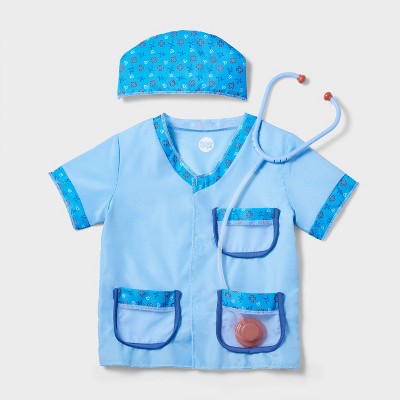 Pretend Play Doctor Costume with Scrub Top, Hat & Stethoscope 2T-3T - Gigglescape