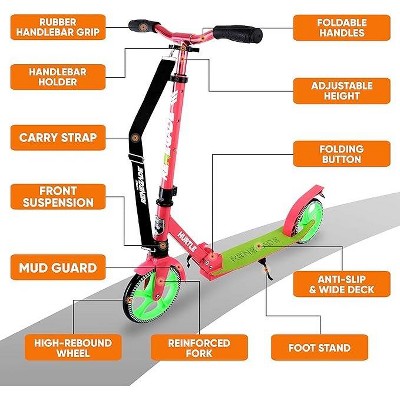 Hurtle Push Scooter for Kids with Adjustable T-Bar Handlebar and Anti-Slip Deck (Pink/Green) (LOCAL PICKUP ONLY)