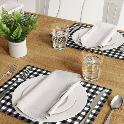 Cork Buffalo Check Placemat Black - Threshold: Geometric Rectangle, Traditional Style, Non-Woven Fabric, 16"x12"