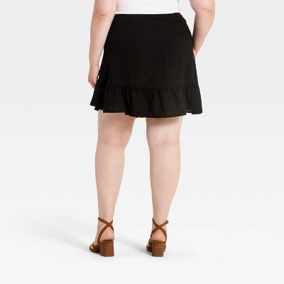 Women's Cotton Mini Wrap Skirt - Universal Threads Black XXL