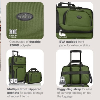 U.S. Traveler Rio 2pc Expandable Softside Carry On Luggage Set - Dark Green