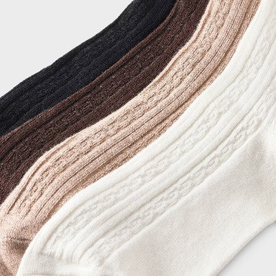 Women's Ultra Soft Everyday Cable 4pk Crew Socks - Auden Ivory/Brown/Black 4-10