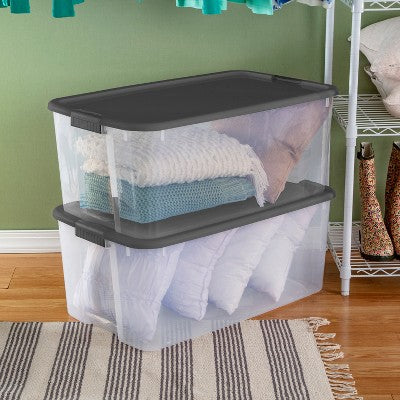 Sterilite 116 Qt Ultra Clear Latch Box Clear Base Flat Gray Lid and Latches: Stackable Storage Tote with Handles (LOCAL PICKUP ONLY)