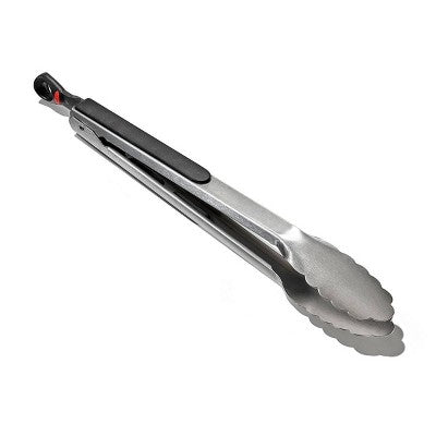 OXO 12" Tongs: Stainless Steel Kitchen Tongs with Locking Mechanism, Dishwasher-Safe, Light Silver
