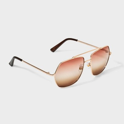 Womens Shiny Metal Aviator Sunglasses with Gradient Lenses - Universal Thread Brown