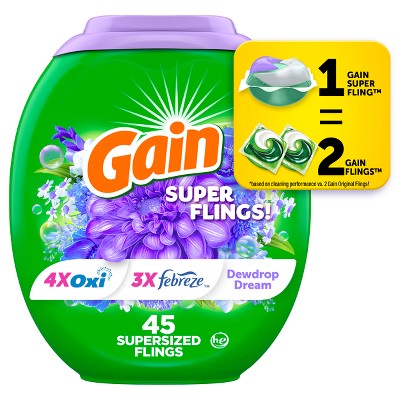 Gain Flings Dewdrop Dream HE Compatible Relax Laundry Detergent Soap Pacs - 45ct