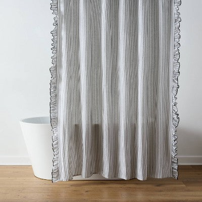 Stripe with Ruffle Shower Curtain Black/White - Threshold