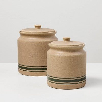 53 fl oz Stoneware Seasonal Canister Green Striped - Hearth & Hand with Magnolia