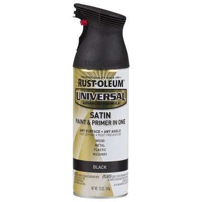 Rust-Oleum 11oz Universal Paint and Primer in One Black: Satin Finish Spray for Interior & Exterior Surfaces