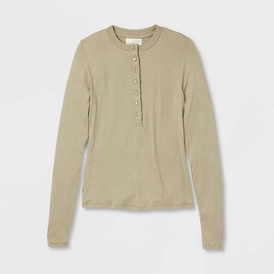 Women's Henley Neck T-Shirt Universal Thread Olive Green XS