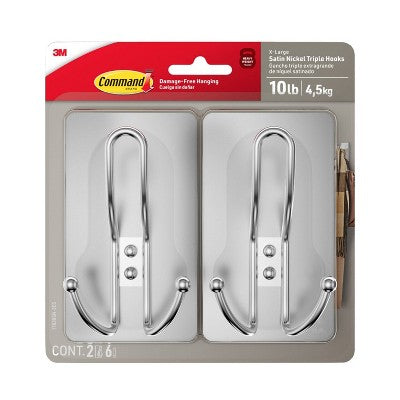 Command 2ct XL Satin Nickel Triple Hook