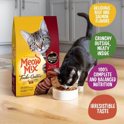Meow Mix Tender Centers with Basted Bites with Flavors of Beef & Salmon Adult Complete and Balanced Dry Cat Food - 13.5lbs