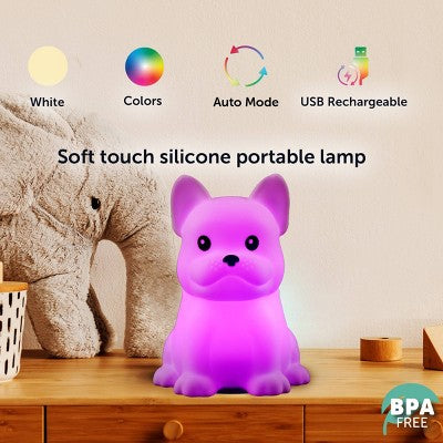 Globe Electric Rechargeable Squish Bulldog Night Light Tap to Change Color: Kids' Night Light, USB Powered, LED, All Ages