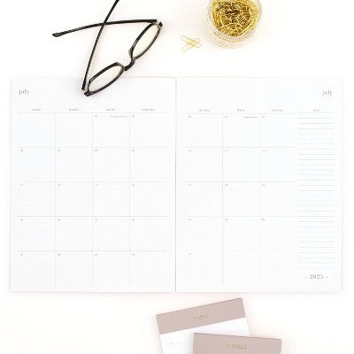 Sugar Paper Essentials Monthly Planner 1/4"x8-9/16"x11" Pale Pink with Rose