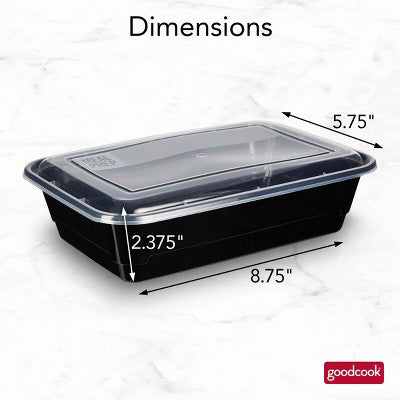 GoodCook Meal Prep 1 Compartment Rectangle Containers + Lids - 4Cups - 60 pcs/30ct - Black