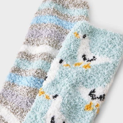 Women's Duck 2pk Cozy Crew Socks - Aqua/Ivory/Gray 4-10