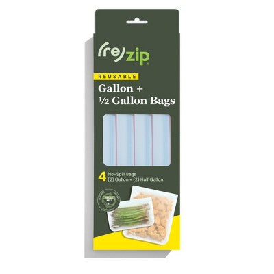(re)zip Reusable Leakproof 2 Gallon and 2 Half Gallon Refrigerator and Freezer Bags - 4-pc