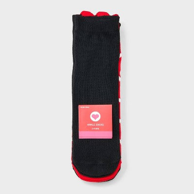 Women's Heart Pop Up 3pk Ankle Socks - Black/Red/White 4-10