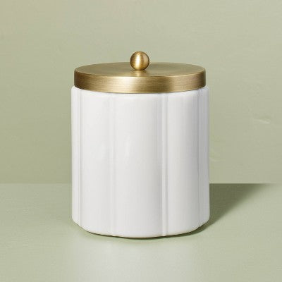 Large Milk Glass Bath Canister with Metal Lid Brass Finish - Hearth & Hand with Magnolia: Farmhouse Style Storage Container for Bathroom