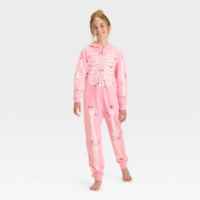 Girls' Halloween Skeleton Union Suit - Cat & Jack Pink S