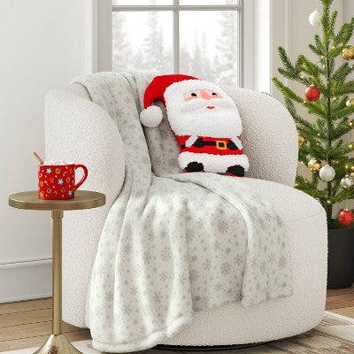 Christmas Shaped Santa Faux Shearling Throw Pillow Red/Ivory - Wondershop