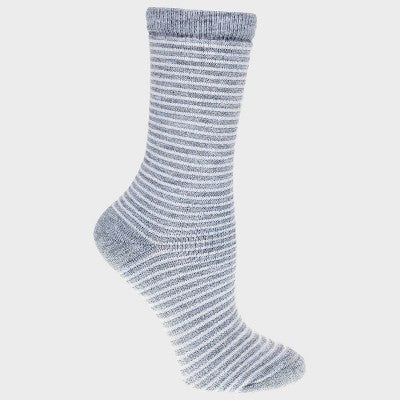 Alaska Knits Women's Striped Thermal Wool Blend Midweight Boot Socks - Light Gray/White 4-10