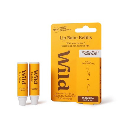 Wild Cosmetics Manuka Honey Lip Balm Refill - 0.3oz/2pk: Moisturizing, Lip Treatment, Clear