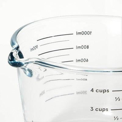 4 Cup Glass Measuring Cup Clear - Figmint: Borosilicate, Microwave & Dishwasher Safe, 32oz Capacity