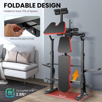 KRISRATE 6 in 1 Weight Bench Set with Squat Rack Adjustable Workout Bench with Leg Developer Preacher Curl Rack Fitness Strength Training for Home Gym (LOCAL PICKUP ONLY)