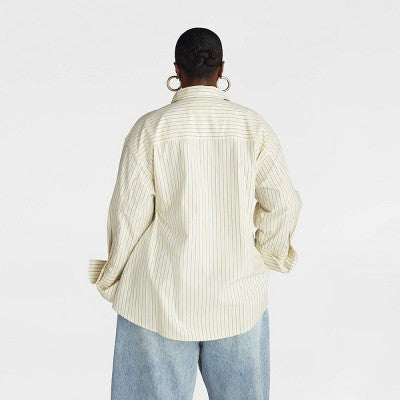 KBB by KAHLANA Women's 'The Wrap Shirt' - Yellow Striped XXL