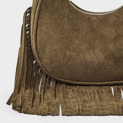 Western Faux Suede Fringe Shoulder Bag Purse - Universal Thread Brown