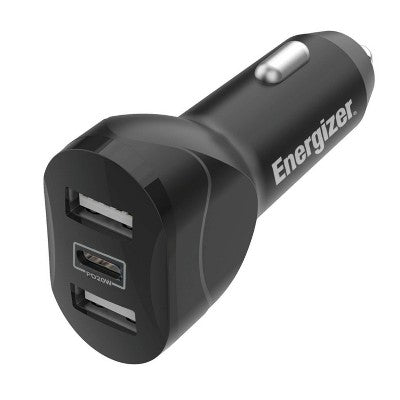 Energizer Car Accessory 3 Port Power Delivery Car Charger: USB-C & USB