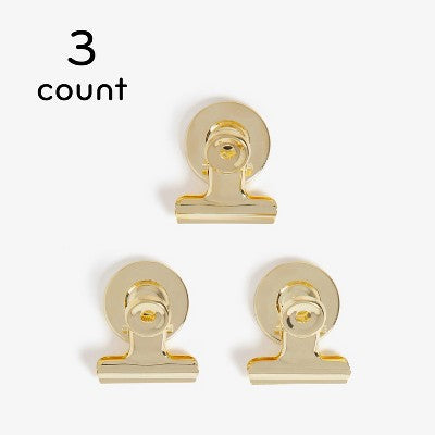 U Brands 3ct Magnetic Bulldog Clips Gold: Fridge & Locker Magnets, Metal Stationery Clips, Office Fasteners