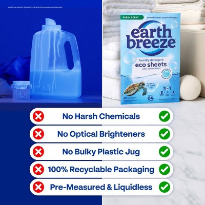 Earth Breeze Fresh Scent Eco Laundry Detergent Sheets 64 Loads