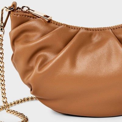 Croissant Crossbody Bag - A New Day Brown: Shell, Metal Handle, Detachable Strap, Zip Closure, 45.5" Strap Length