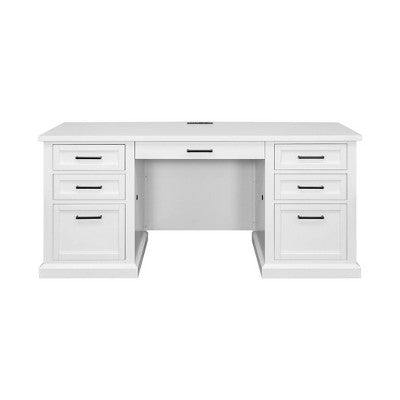 Modern Wood Credenza Desk: Executive Style, Bead Board Panels, USB Ports - Martin Furniture (LOCAL PICKUP ONLY)