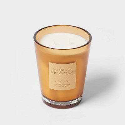22.4oz Tobacco & Bergamot Scented Candle with Glass Vase & Dustcover - Threshold: Palm Wax, Dual Wick