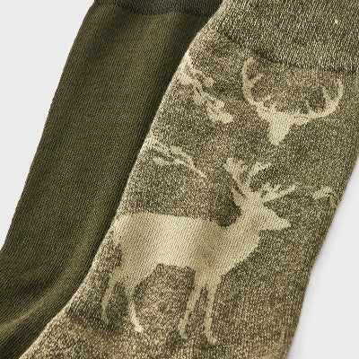 Men's Deer Print Socks 2pk - Goodfellow & Co - Green/Beige 6-12